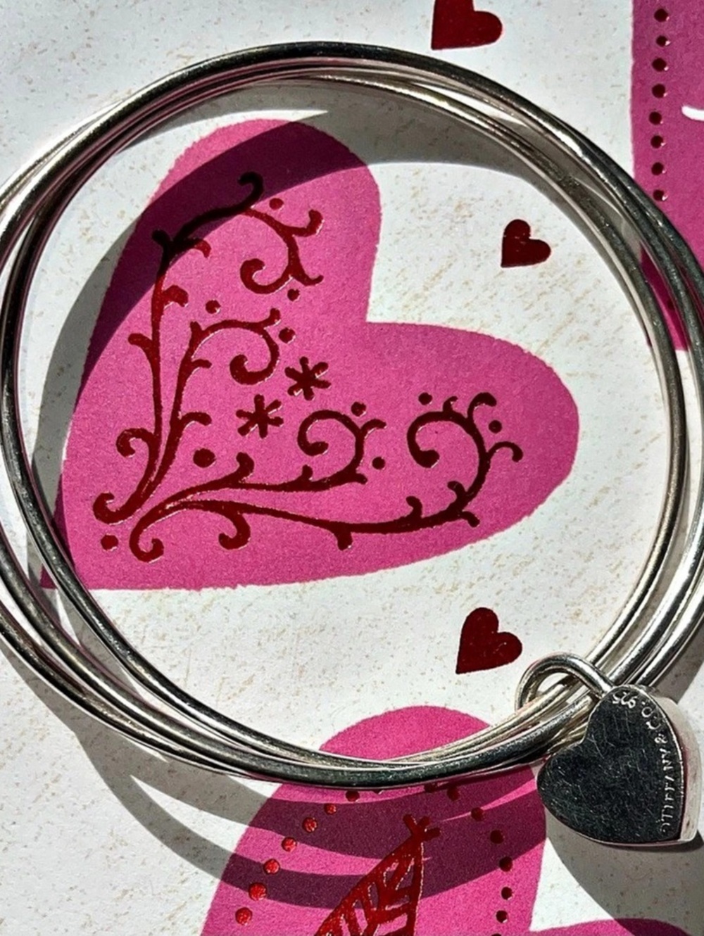 Tiffany & Co. Return to Tiffany Triple Bangle with Heart Lock Charm Sterling